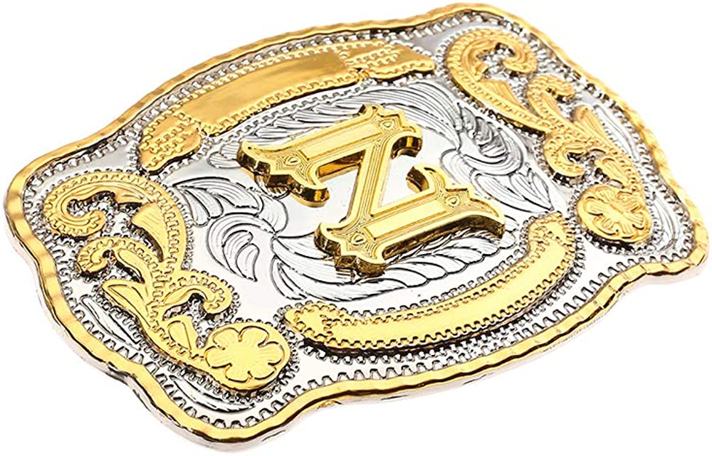 Western Belt Buckle Initial Letters ABCDJST to Z Cowboy Rodeo Large Gold Belt Buckles for Men Women