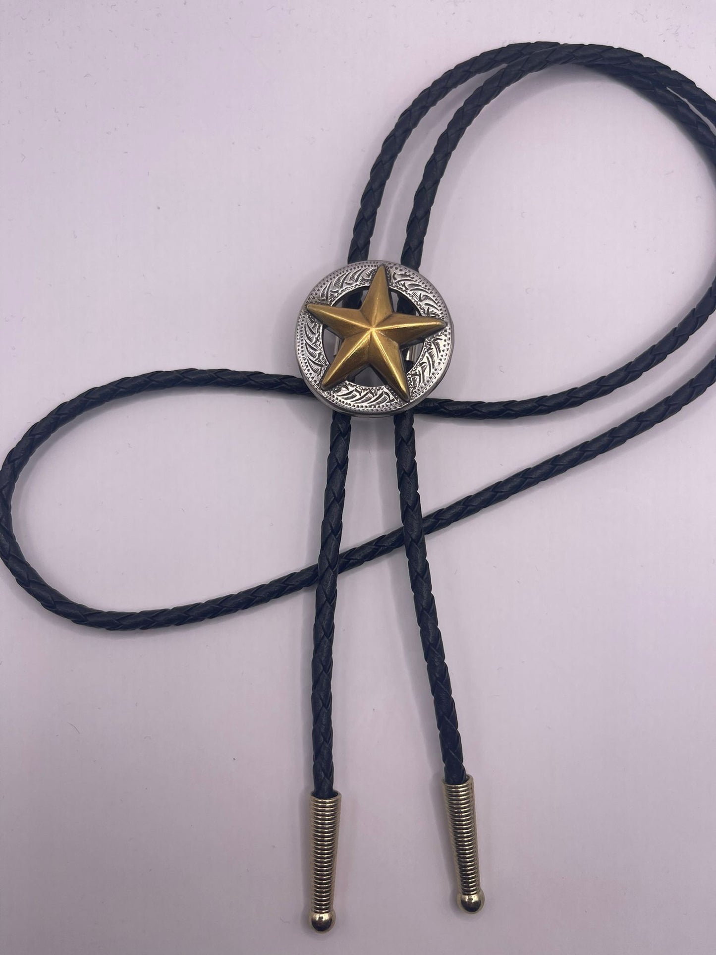 Star Texas Silver and Gold Rodeo Cowboy Bolo Tie , Silver Rodeo Western Cowboy Bolotie , Western Bolo Tie Chain Necklace