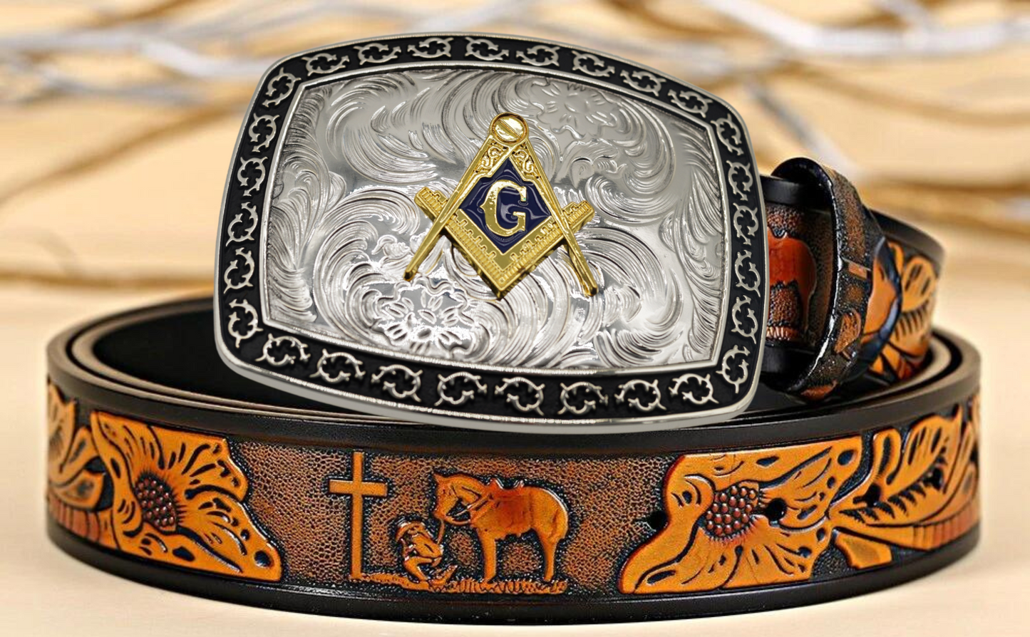 Masonic Bull Rider Cowboy Rodeo Western Large Belt Buckle Gold/Silver Color Fashion
