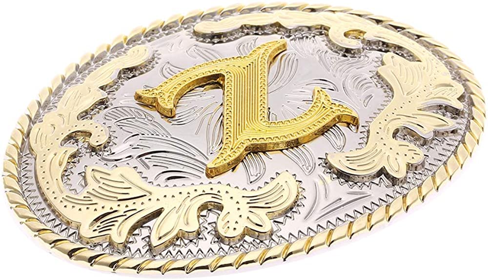 Unisex Western Belt Buckle Initial Letters ABCDJST to Z Cowboy Rodeo Medium Gold Belt Buckles