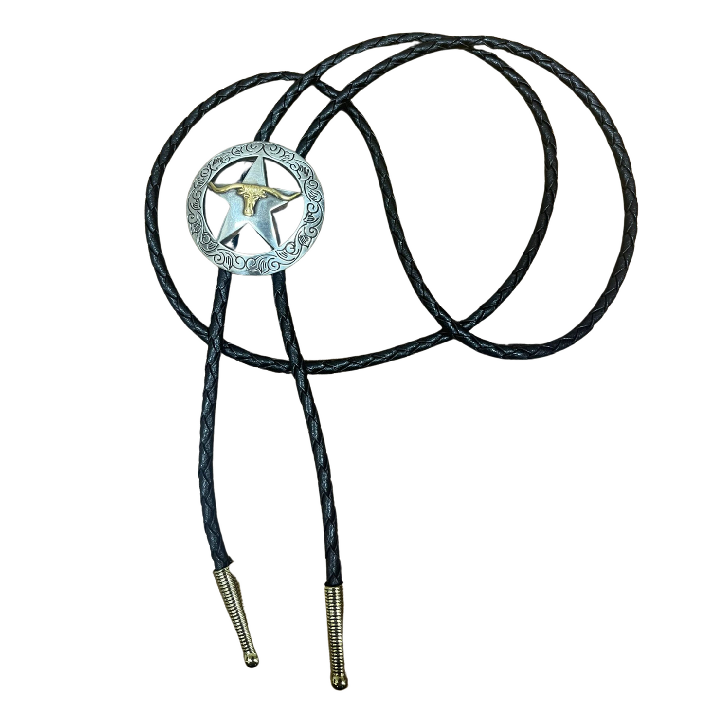 Bull Head Star Western Silver Rodeo Cowboy Bolo Tie , Silver Rodeo Western Cowboy Bolotie , Western Bolo Tie Chain Necklace