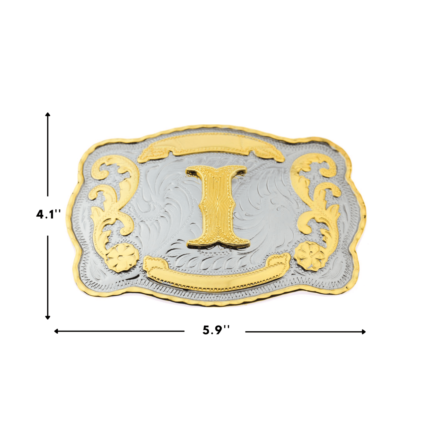 Initial Letter " I " Cowboy Rodeo Western Large Gold Tone Belt Buckle