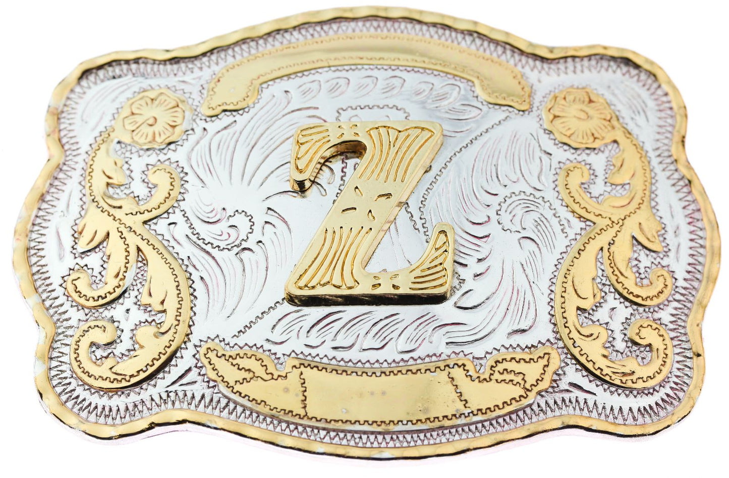 Initial Letter "Z" Cowboy Rodeo Western Large Gold Tone Belt Buckle