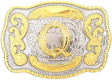 Western Belt Buckle Initial Letters ABCDJST to Z Cowboy Rodeo Large Gold Belt Buckles for Men Women