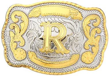 Western Belt Buckle Initial Letters ABCDJST to Z Cowboy Rodeo Large Gold Belt Buckles for Men Women
