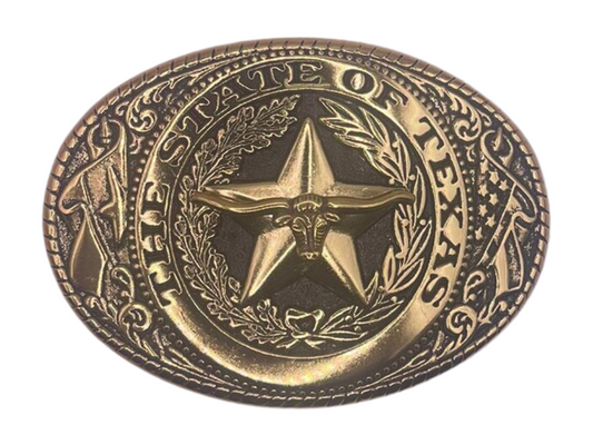 The State of Texas Bull Star Emblem Gold Tone Unisex Fashion Western Cowboy Belt Buckles