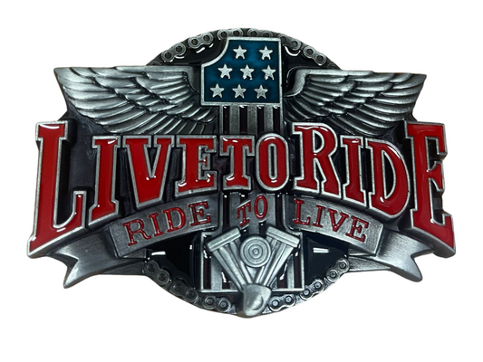 Live To Ride Ride To Live Number 1 Wings Belt Buckle Antique Silver Enamel Inlay Western Unisex Fashion Belt Buckles