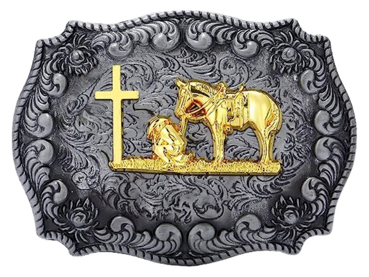 Praying Cowboy and Horse Western Rodeo Fashion Unisex Cowboy and Cowgirl Belt Buckles