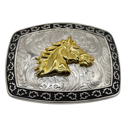 Western Rodeo Gold Silver Black Horse Head Fashion Vintage Cowboy Buckle