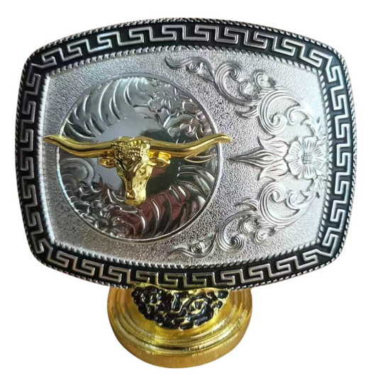 Western Rodeo Silver Black Gold Tone Design Fashion Cowboy Belt Buckle