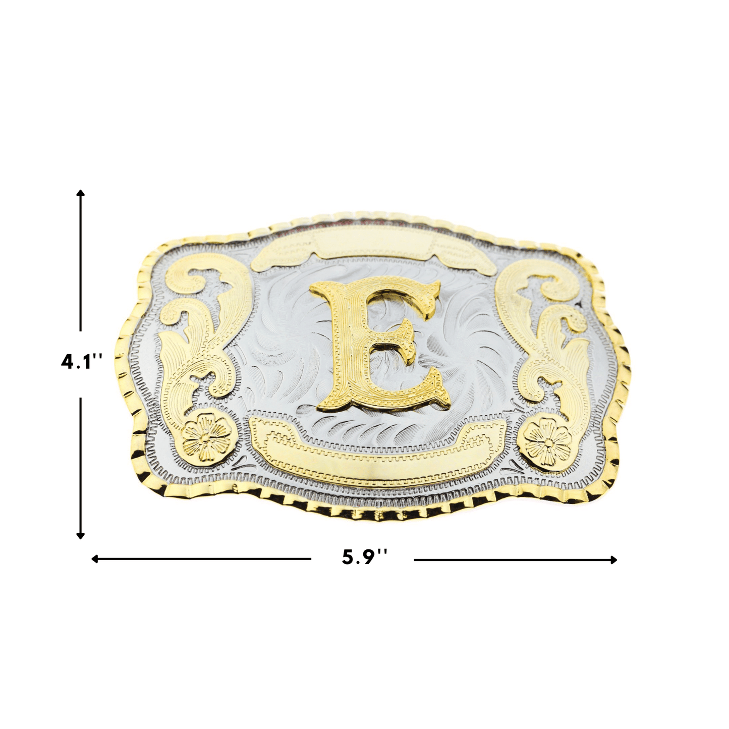Initial Letter "E" Cowboy Rodeo Western Large Gold Tone Belt Buckle
