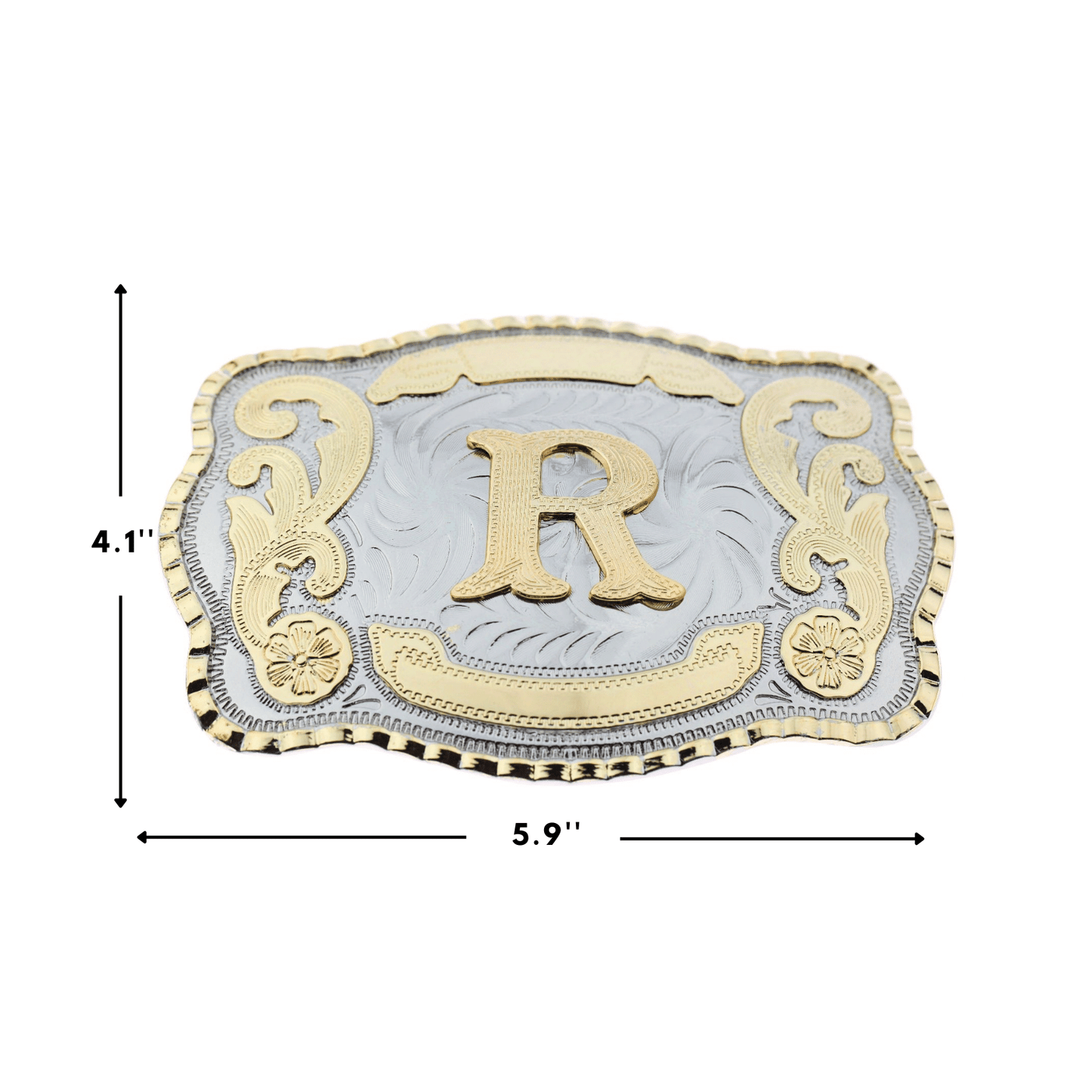 Initial Letter "R" Cowboy Rodeo Western Large Gold Tone Belt Buckle