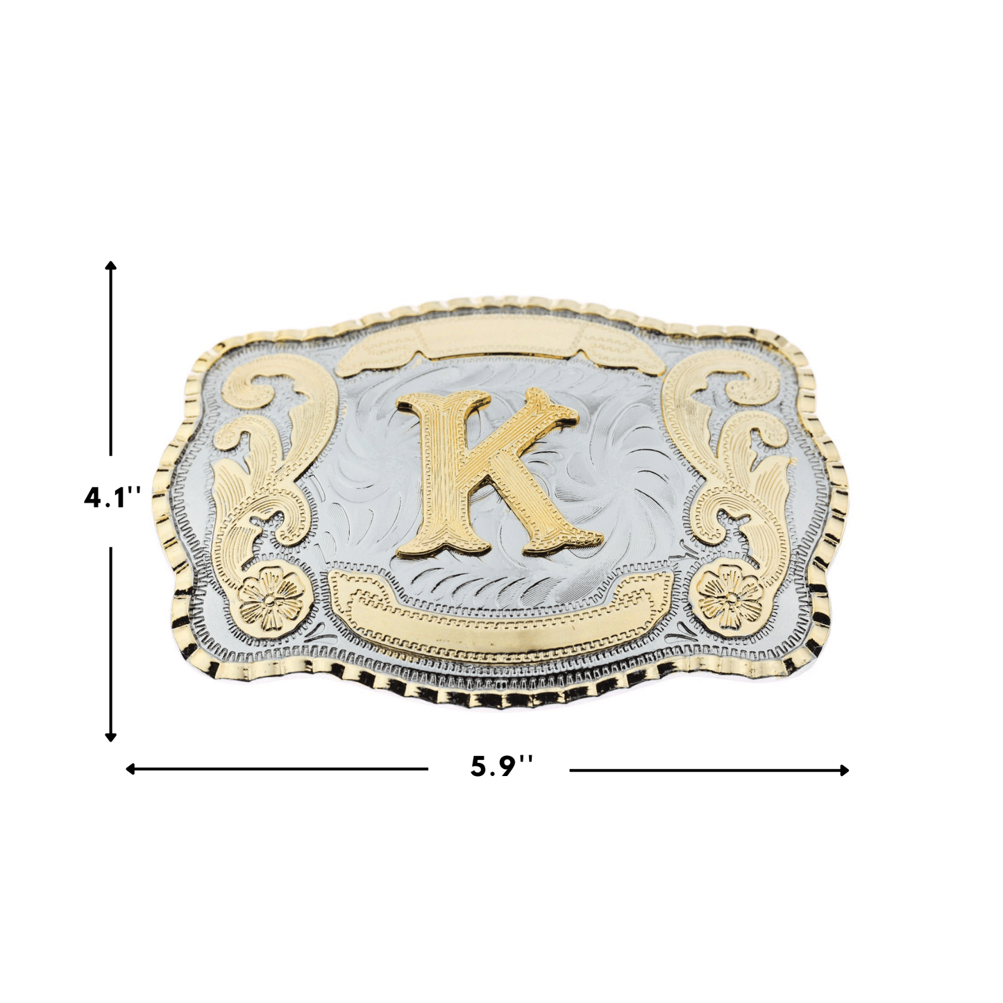 Initial Letter "K" Cowboy Rodeo Western Large Gold Tone Belt Buckle
