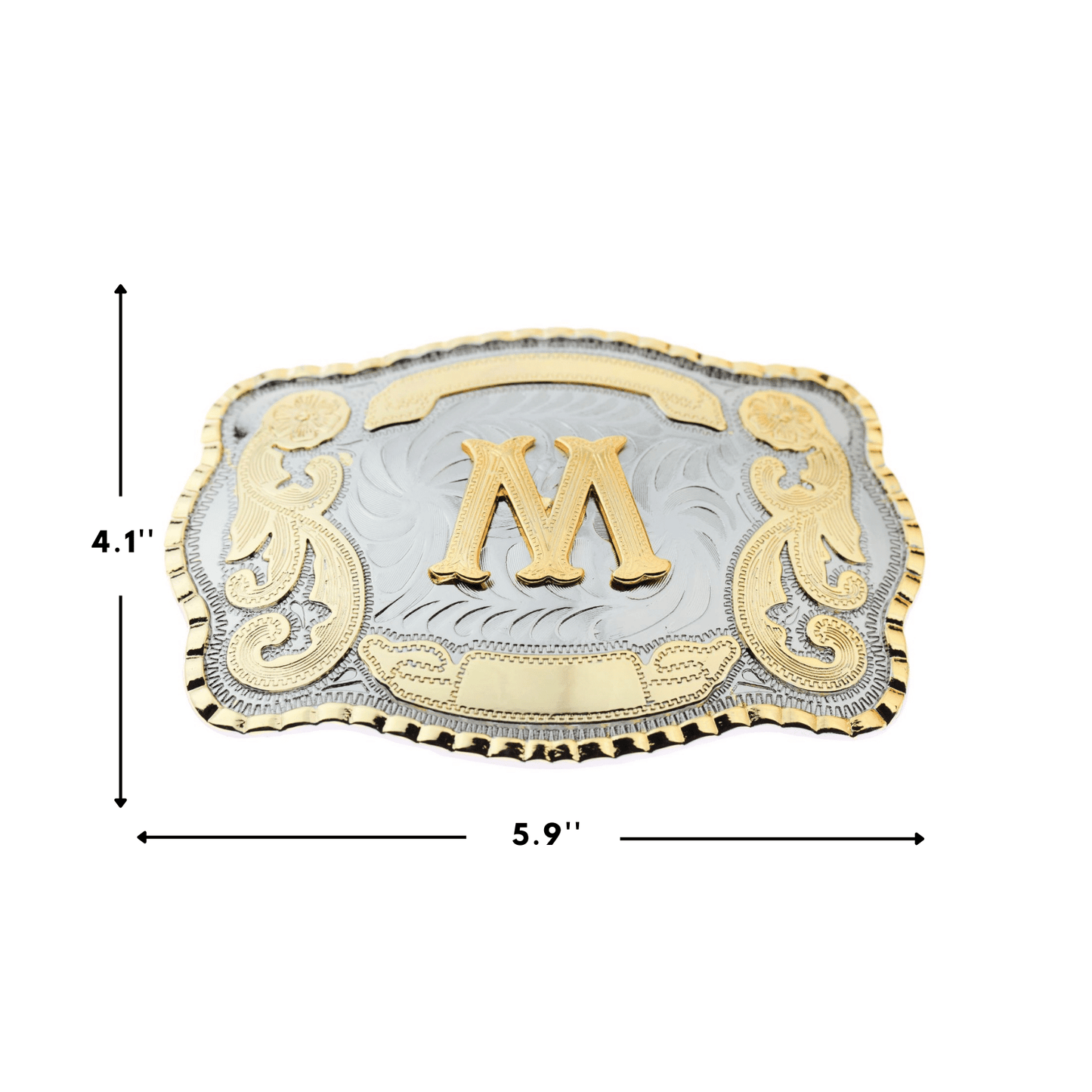 Initial Letter "M" Cowboy Rodeo Western Large Gold Tone Belt Buckle