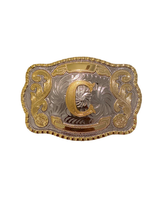 Initial Letter "C" Cowboy Rodeo Western Large Gold Tone Belt Buckle