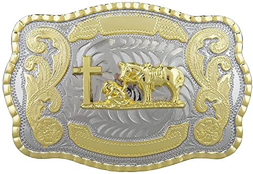 Large Praying Cowboy Horse Cross Faith Animal Rodeo Western Fashion Large Gold Tone Belt Buckle