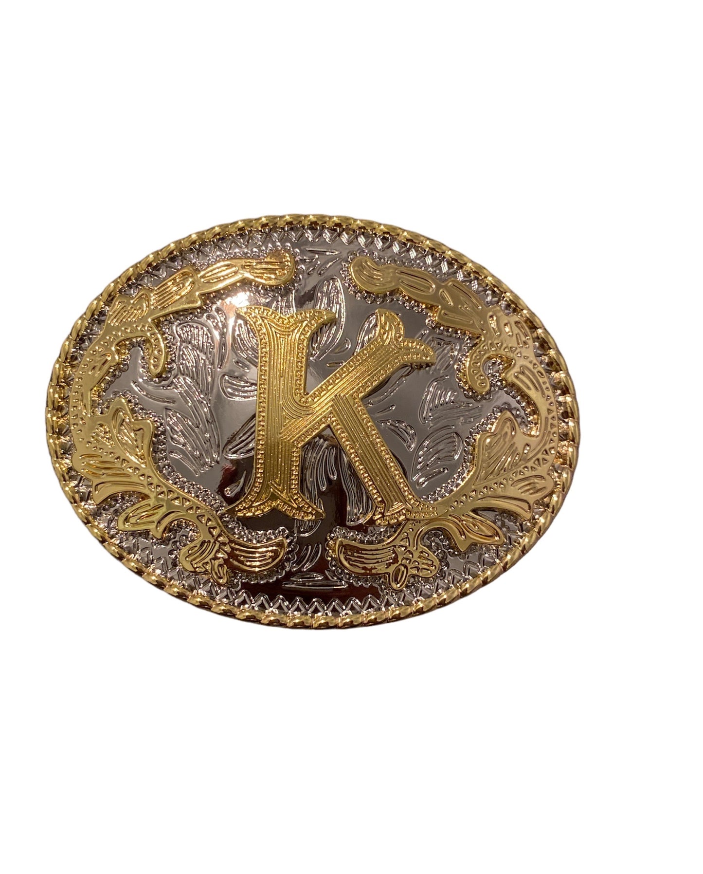 Initial Letter "K" Cowboy Rodeo Western Large Gold Tone Belt Buckle