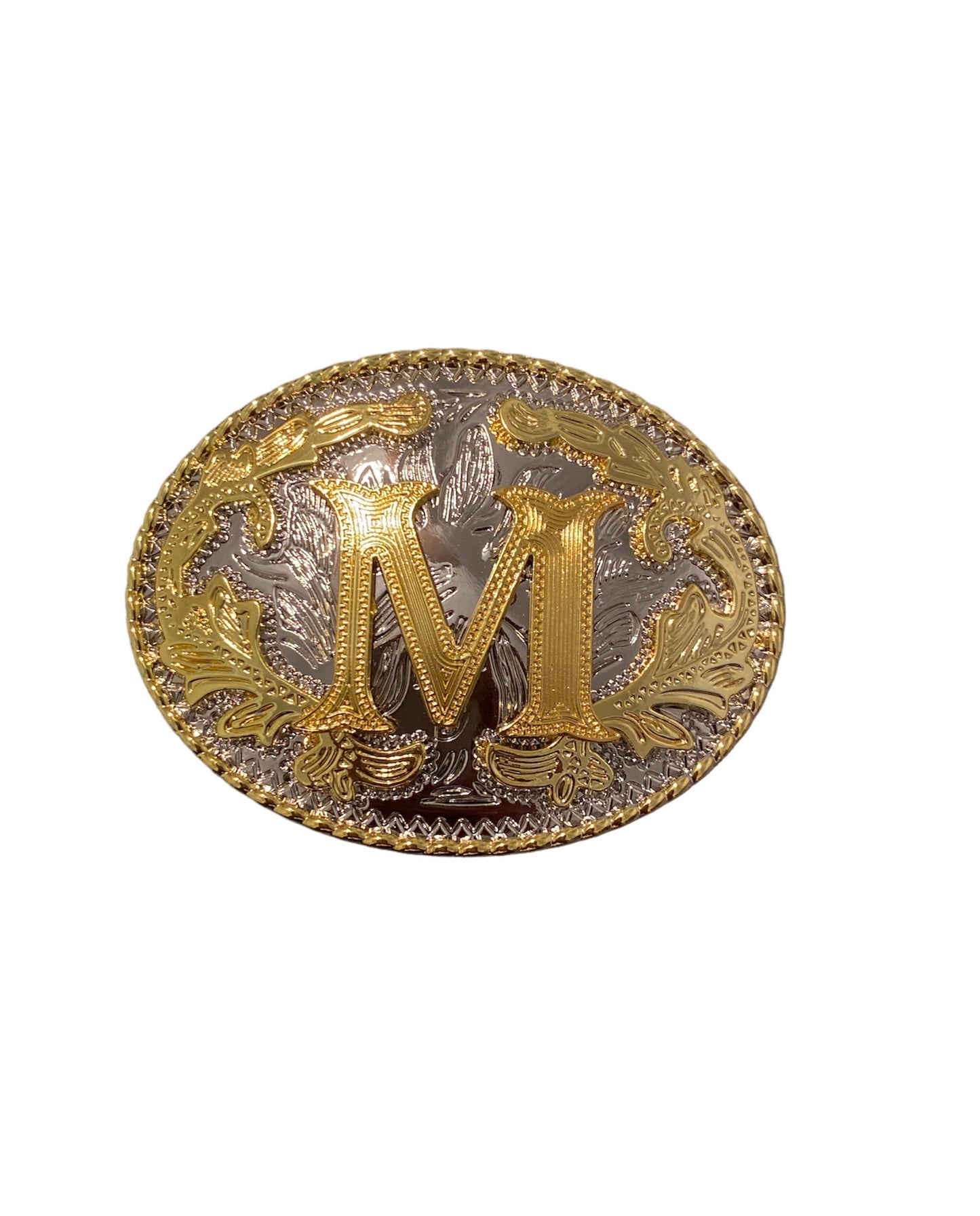 Initial Letter "M" Cowboy Rodeo Western Large Gold Tone Belt Buckle