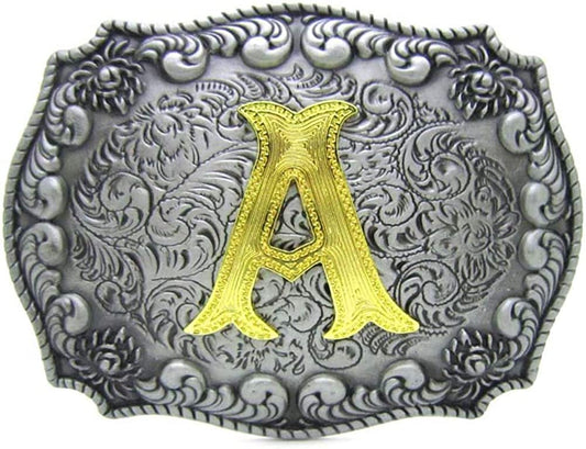 Unisex Letter "A" Adult Alphabet Letter Western Belt Buckle, Vintage Rodeo Gold/Silver