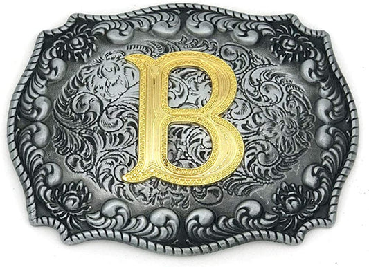 Unisex Letter "B" Adult Alphabet Letter Western Belt Buckle, Vintage Rodeo Gold/Silver