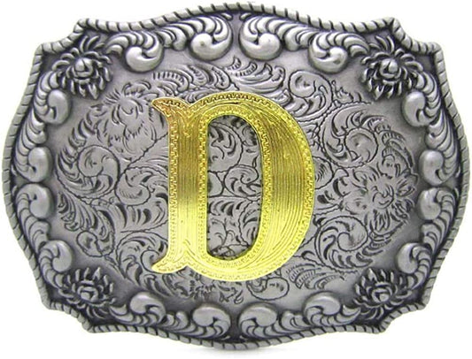 Unisex Letter "D" Adult Alphabet Letter Western Belt Buckle, Vintage Rodeo Gold/Silver