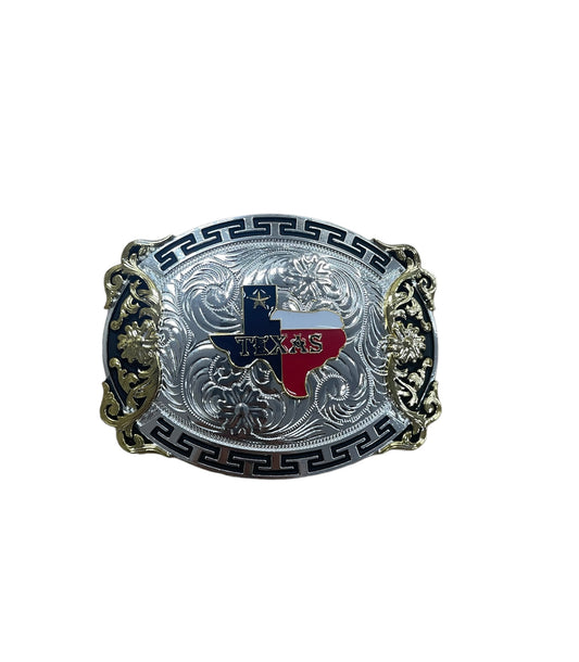 Gold Detail Fashion Texas TX State Flag Western Rodeo Large Metal Belt Buckle
