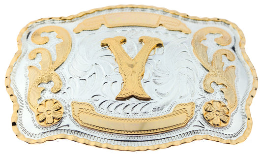 Initial Letter "Y" Cowboy Rodeo Western Large Gold Tone Belt Buckle