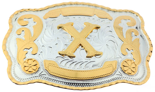 Initial Letter "X" Cowboy Rodeo Western Large Gold Tone Belt Buckle