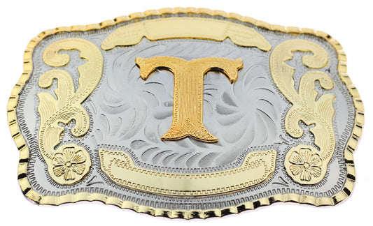 Initial Letter "T" Cowboy Rodeo Western Large Gold Tone Belt Buckle