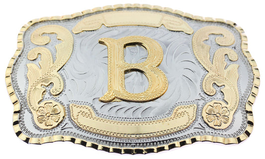 Initial Letter "B" Cowboy Rodeo Western Large Gold Tone Belt Buckle
