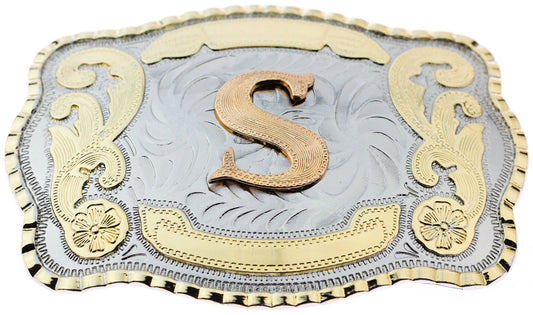 Initial Letter "S" Cowboy Rodeo Western Large Gold Tone Belt Buckle