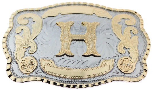 Initial Letter "H" Cowboy Rodeo Western Large Gold Tone Belt Buckle